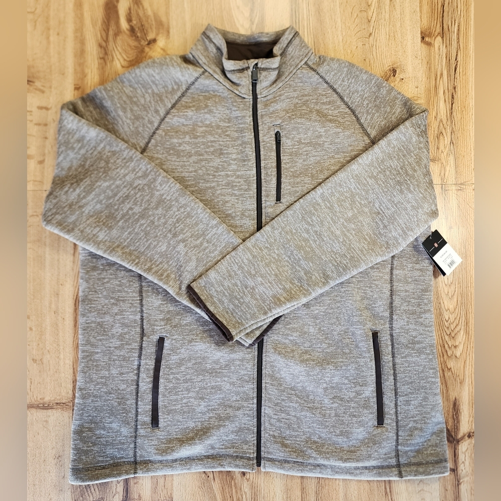 NWT Swisstech Mens XL Sweater Fleece Jacket Full Zipper 3 Pocket Brown